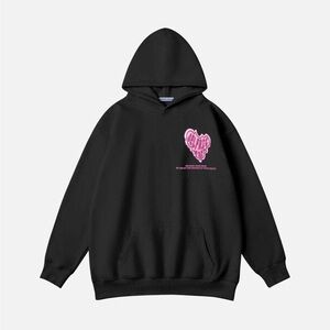 Aelfric Eden Unisex Pink Heart Graphic Pullover Hoodie in Black Sz M